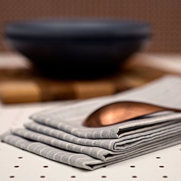 MEEMA Blue Striped Cotton Kitchen Napkins Upcycled Denim and Cotton Set of 4 - Picture 2 of 7
